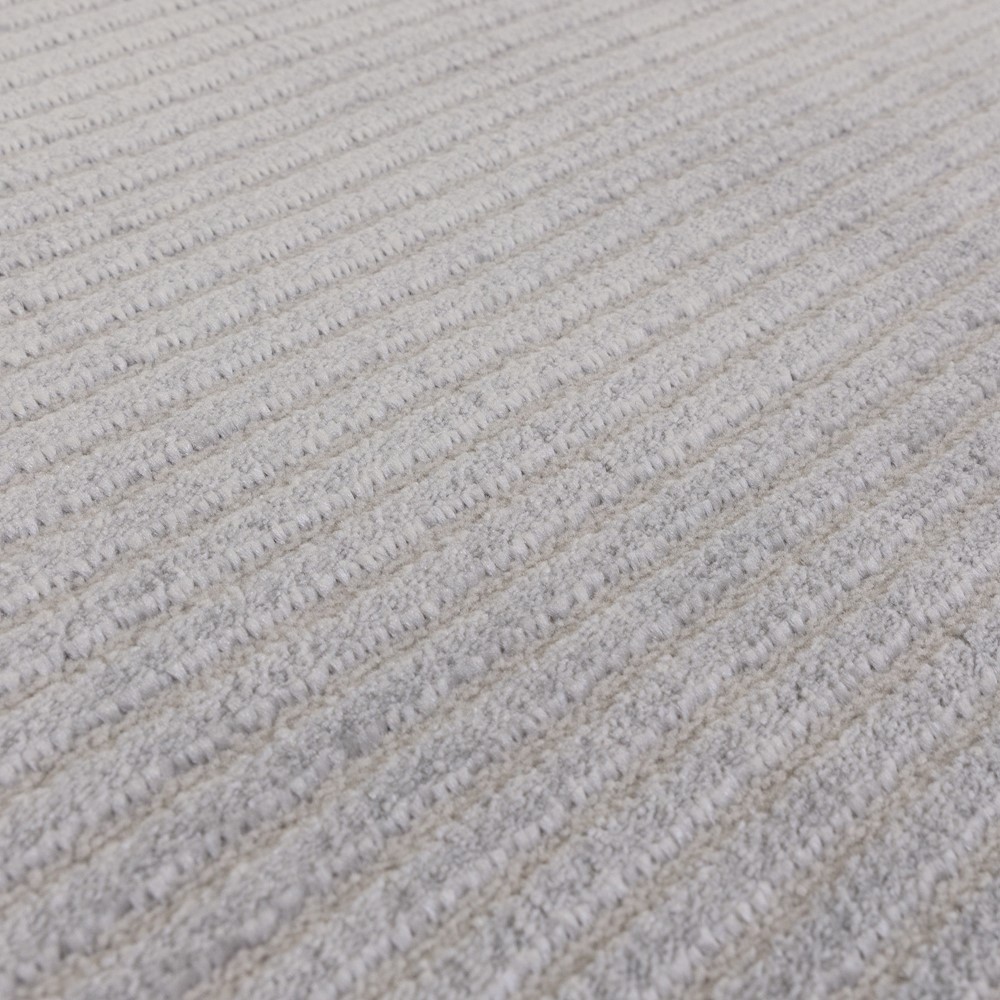 Kuza Plain Stripe Modern Rugs in Silver Grey